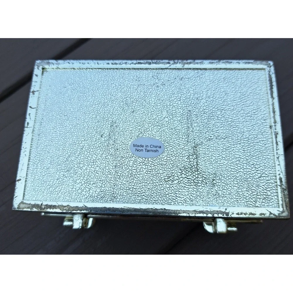 VTG Silver Plated Trinket Jewelry Box Present For Mother Blue Velvet Inner